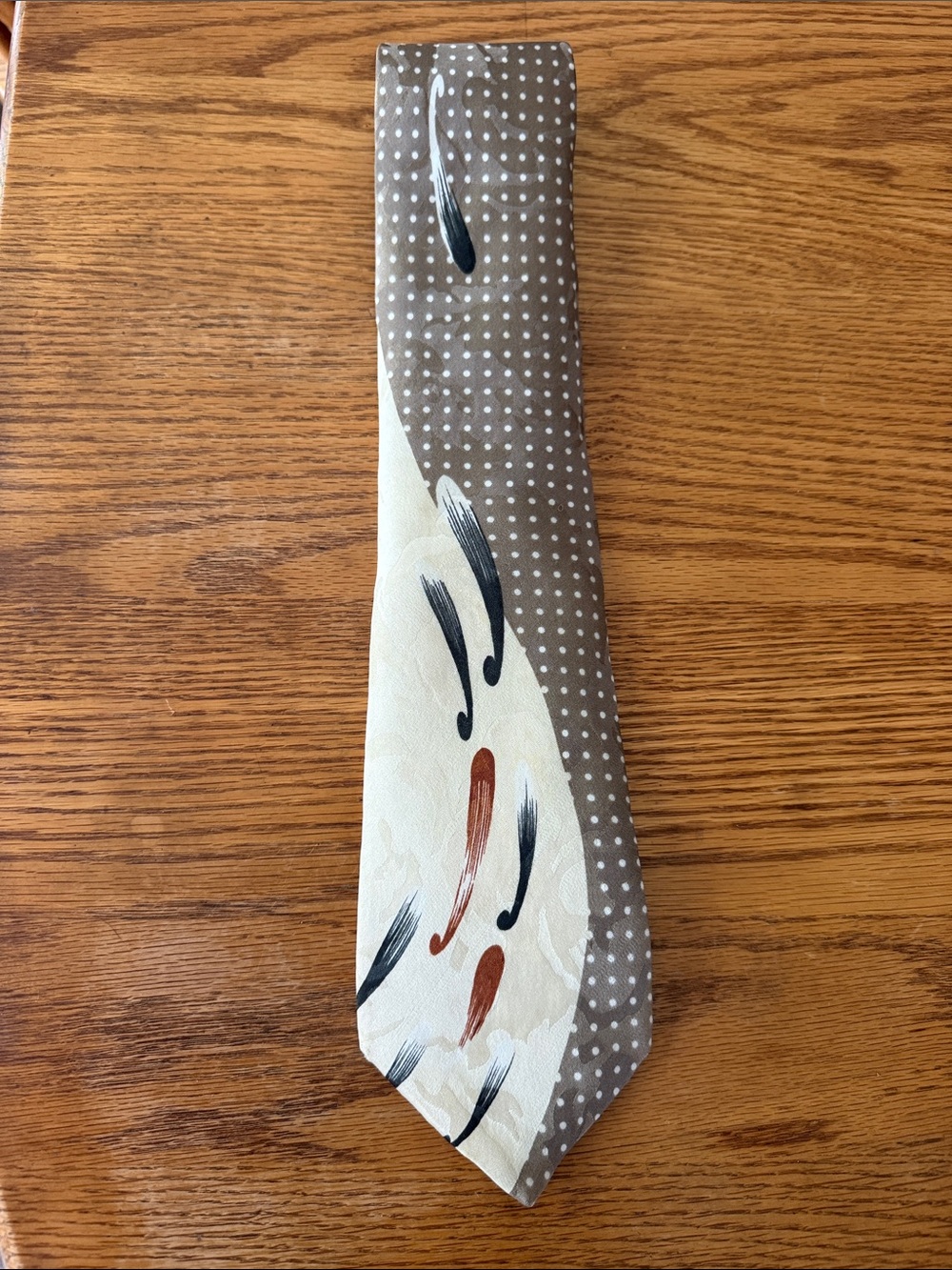 Paul Rodon Silk Polka Dot & Brushstroke Patterned Men's Tie - Brown & Cream